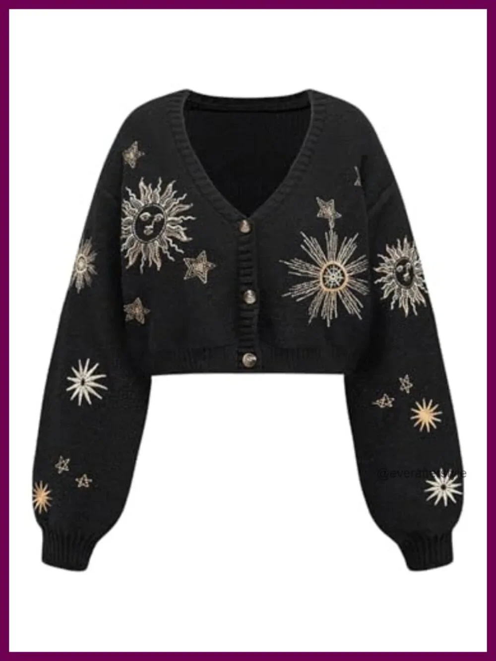 Cropped Cardigan Sweater Women Moon Star Print V-Neck Button Down Cottagecore